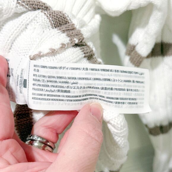 Hollister Cable Knit Striped Half Quarter Zip Oversized Collared Sweater Tan M - Picture 7 of 10